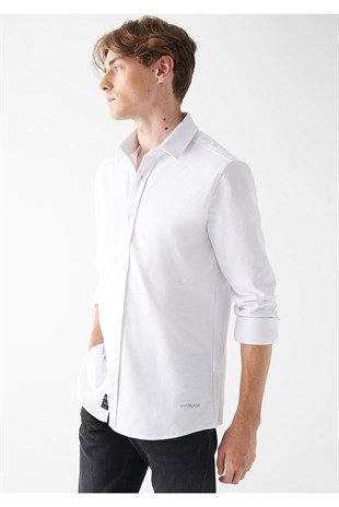 Mavi Uzun Kol Beyaz Erkek Gömlek  0210408-620